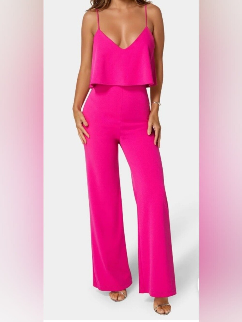 bebe Vibrant Hot Pink Wide-Leg Camisole Jumpsuit